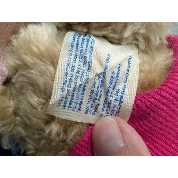 Vintage Build A Bear Workshop Curly Teddy Bear Pink Bling Tank Embroid Jeans 16" - Picture 7 of 7